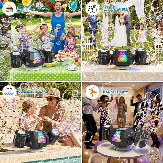 Bubble Machine, Rechargeable Dual-Nozzle Bubble Machine with Remote Control, 30000+ Bubbles Per Minute, RGB Lights, Bubble Machine for Kids, Weddings, Birthday Parties, Outdoor Activities