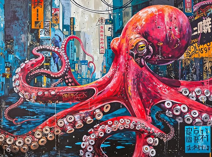 Cross & Glory | 1000 Piece Jigsaw Puzzles for Adults | Octopus City: Neon Overlord │ Cyberpunk Ocean Puzzle for Adults │ Satin Finish Octopus Puzzle 1000 Pieces │ Ages 14+