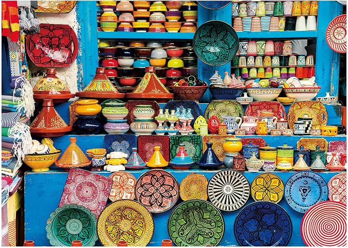 BenBen 1000 Piece Jigsaw Puzzle for Adults, Moroccan Pottery, Jigsaw Puzzle with Letters or Patterns on Back, Challenging Puzzle for Game Night