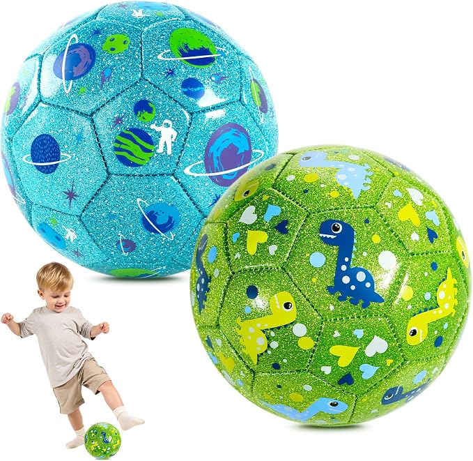 INPODAK Soccer Ball Size 3 Size 2 for Toddlers Kids 1-3 3-8, 1 or 2 Pack Cartoon Small Dinosaur Unicorn Soccer Ball Gifts for Girls Boys, Indoor Outdoor Sports Play Toys Birthday Gifts with Pump