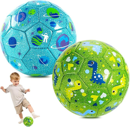 INPODAK Soccer Ball Size 3 Size 2 for Toddlers Kids 1-3 3-8, 1 or 2 Pack Cartoon Small Dinosaur Unicorn Soccer Ball Gifts for Girls Boys, Indoor Outdoor Sports Play Toys Birthday Gifts with Pump