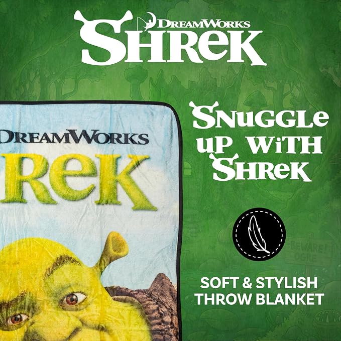 Silver Buffalo Shrek Donkey and Shrek Hugging 45" x 60" Fleece Throw, Soft and Cozy Blanket, 250 GSM