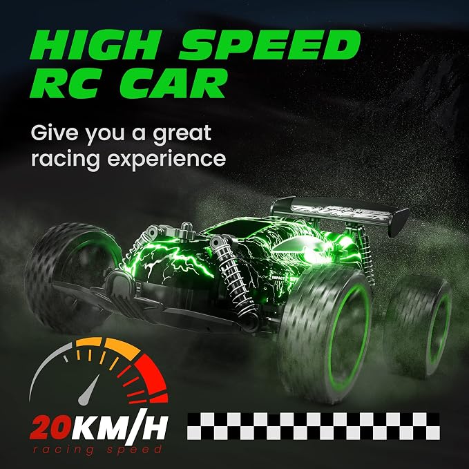 Tecnock RC Cars for Kids, 1:18 Scale 2WD RC Car with LED Lights, 2.4GHz Remote Control Car with USB-C Easy Charging & 50 Mins Playtime, Toys Gifts for Boys & Girls Ages 8-12
