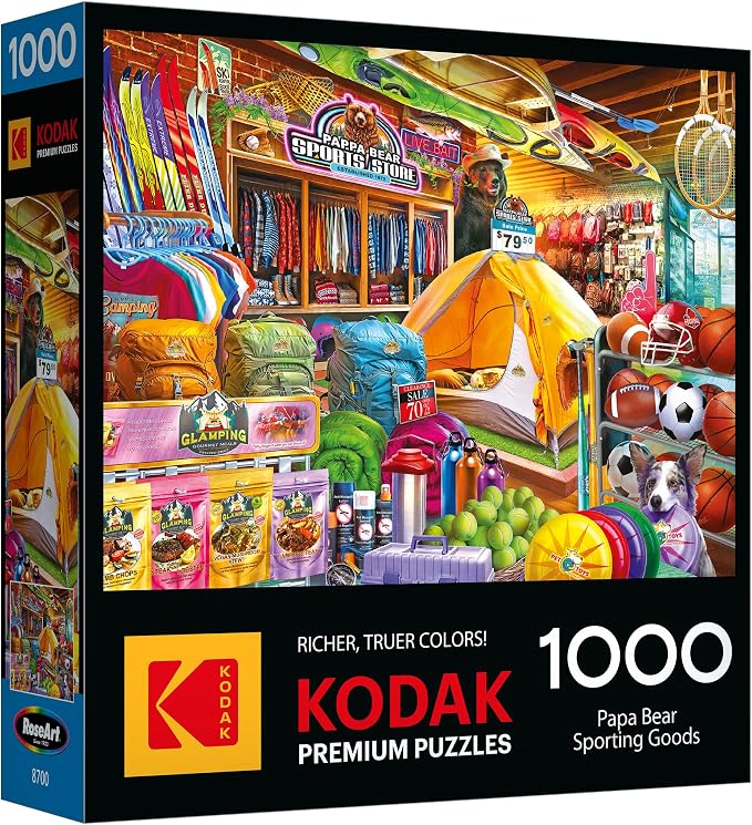 RoseArt Kodak Premium 1000 Piece Jigsaw Puzzle for Adults – Papa Bear Sporting Goods – Colorful Outdoor Camping & Sports Store Scene – Rich, Vivid Colors – 26.625 x 19.25 Inches