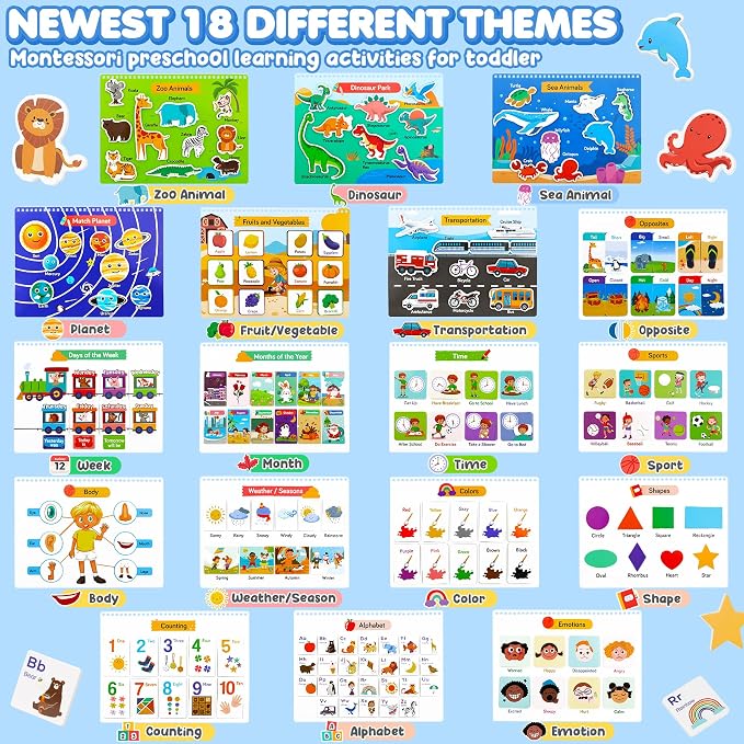 URMYWO Montessori Preschool Busy Book for Toddlers Ages 3-5, Preschool Learning Activities with Tracing, Matching & Coloring, Travel Activity Learning Book for Car Rides and Quiet Time