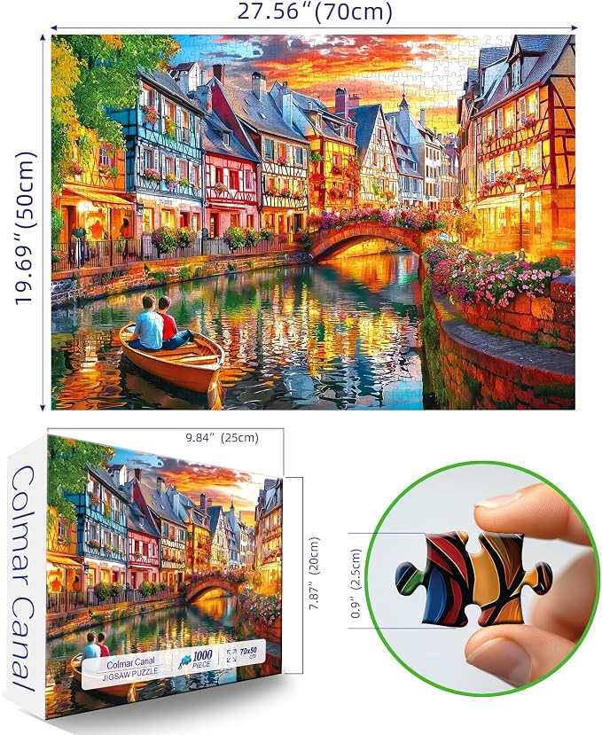 1000 Piece Puzzle for Adults - Colmar Canal Puzzle with Letters on Back 27.5"x19.7", Nature Lovers Challenging Jigsaw Puzzle - for Adults Relax, Art Gift, Family Game Night