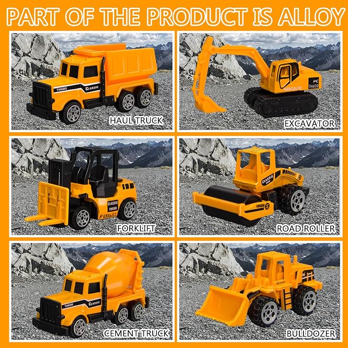 Toddler Construction Truck Vehicle Toy Set for 3 4 5 6 Years Old Boys with Play Mat, Die-Cast Car Carrier Truck for Kids Boys Girls Birthday Party Gifts