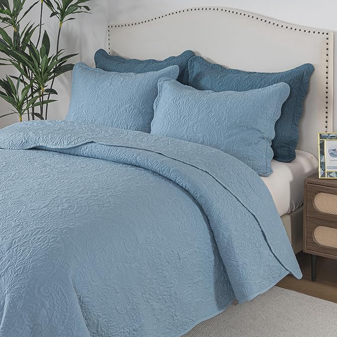 HoneiLife Quilt Set Queen Size - Microfiber Bedspread 3-Piece, Reversible Coverlets Lightweight Bedcover Queen Quilt Bedding Sets for Spring/Summer Use