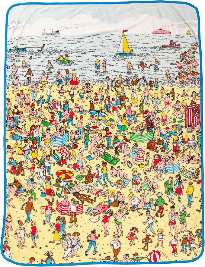 Silver Buffalo Where’s Waldo Beach Edition 45" x 60" Fleece Throw, Soft and Cozy Blanket, 250 GSM