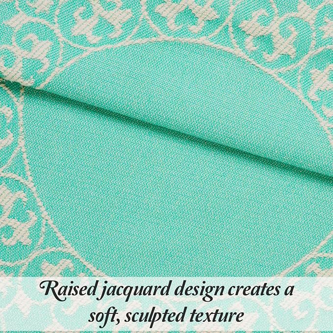 Superior Cotton Blend Bedspread Set, Includes 1 Tailored Bedspread and 2 Matching Pillow Shams, Lightweight Blanket, Bedding Decor, Jacquard Vintage Floral Mandala, Lyron Collection, Queen, Turquoise