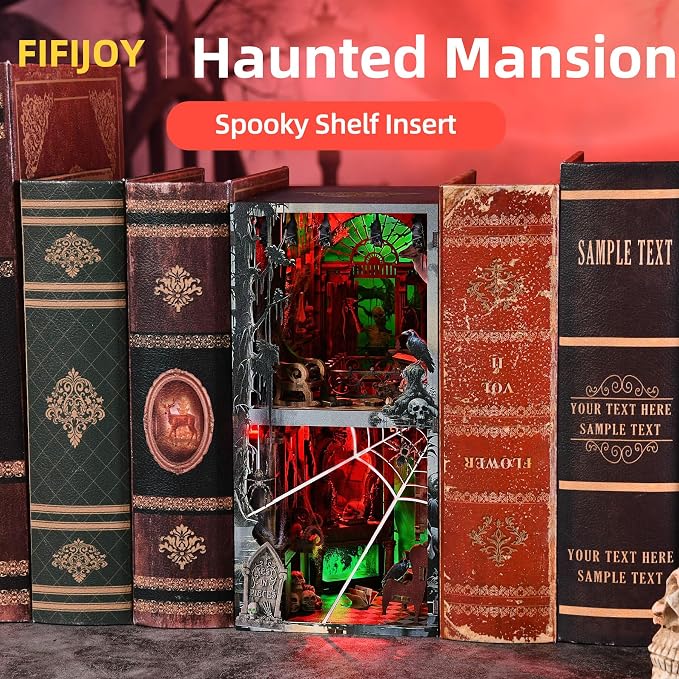 fifijoy Haunted House Halloween Book Nook Kit, Spooky Shelf Insert Bookshelf Diorama Horror Art Miniature Decor, Creepy Scary Wooden Puzzle Booknook (Haunted Mansion)