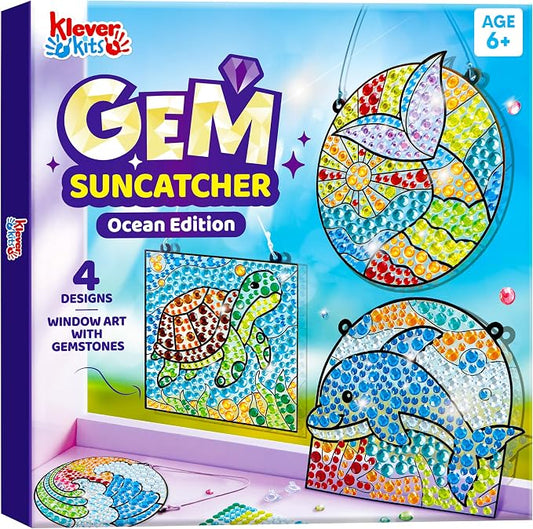 Klever Kits Diamond Art Kits for Kids, 4PCS Gem Painting Kit, Window Art Suncatchers Mosaic Kits Crafts for Girls Boy Birthday Gifts Toys Age 6+