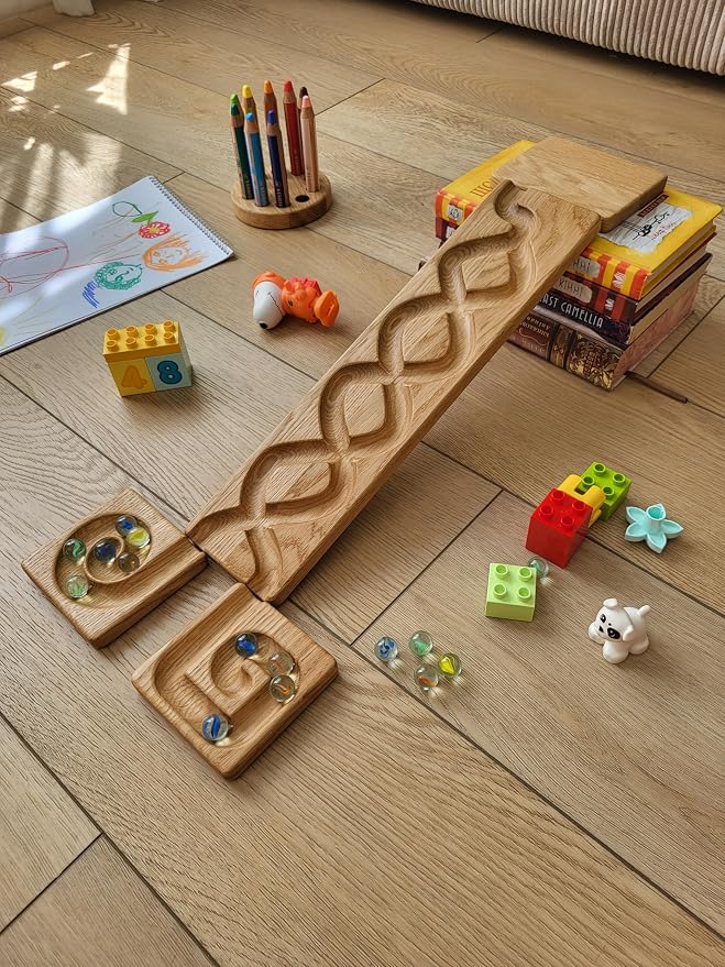 Wooden Marble Run Track – Montessori STEM Toy for Kids – Race Machine & Maze Board – Educational Wooden Roller Track Game – Whirlpool Marble Run Gift for Children