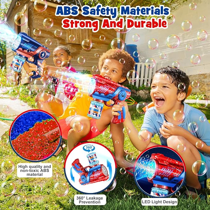Bubble Gun Machine Toys for Kids: 2 Pack Bubble Blower with 2 Bottles Refill Solution - Bubble Blaster for 3 4 5 6 7 8 Year Old Boy Girl Kids, Summer Outdoor Toy for Easter Birthday Wedding Party Gift