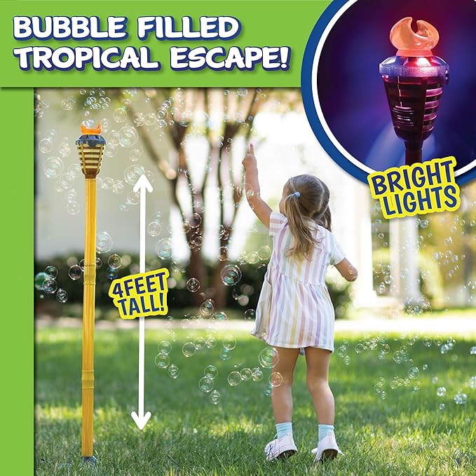 Tiki Torch Bubbler - Valentine's Bubble Machine with Lights and Music, Bubble Blower and Wand, Rechargeable Outdoor Toy for Kids Teens Birthday Party, 4 Feet Tall, Includes 4oz Bubble Solution