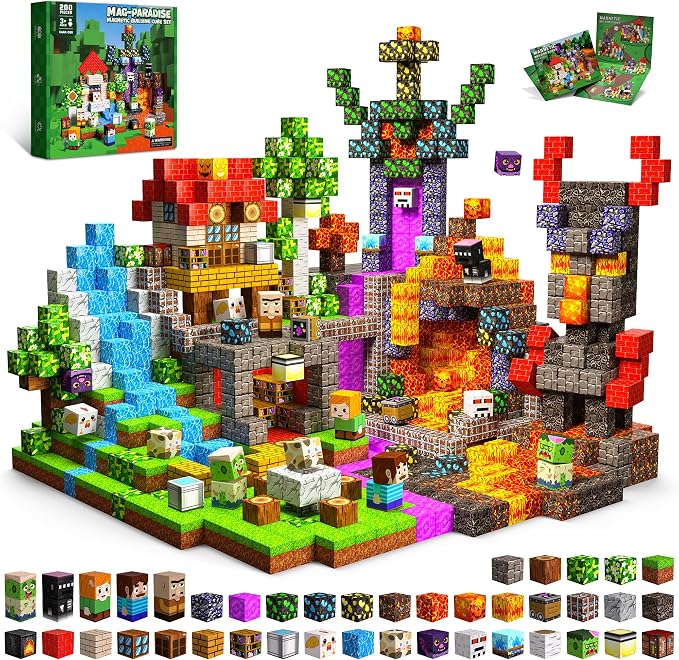 200PCS Magnetic Blocks, Magnetic Building Cube Set for Kids Ages 3+, Constructions STEM Stacking Tiles Toy Building Birthday Gifts for Boys Girls