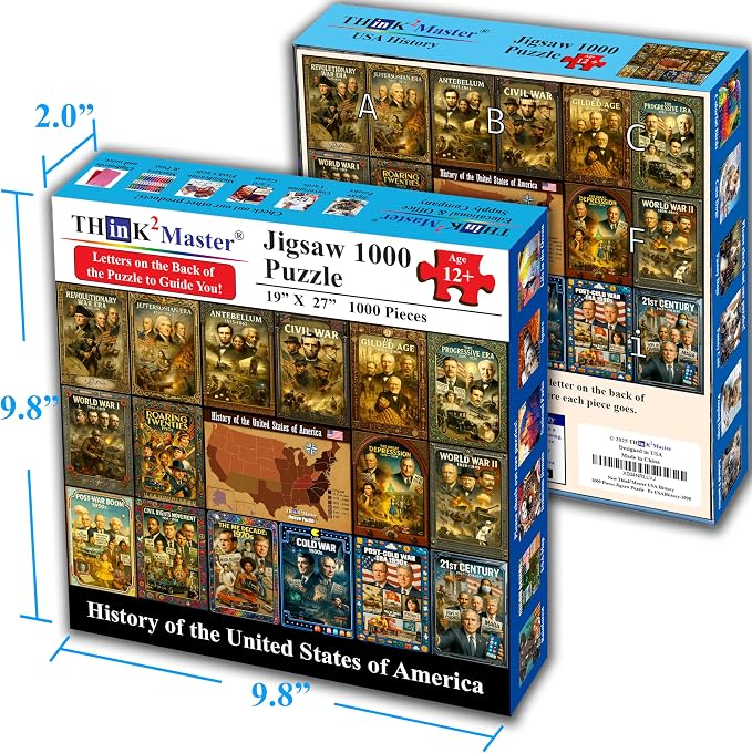 Think2Master History of the United States 1000 Pieces Large Format Jigsaw Puzzle: 13+, Seniors, Adults. Great Gift. Presidents, Key Events & ERAS from 1776 to Today. Size: 26.8” X 18.9”