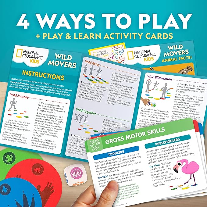 National Geographic Kids Wild Movers Animal Activity Game – Active Play & Animal Movement Game for Kids Ages 3+, Preschool Early Learning Activity with Dice, Landing Pads & Play & Learn Cards