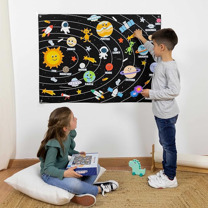 BONNYCO Solar System for Kids Toys with 61 Felt Figures. Space Montessori Toys, Girls Boys Birthday Gifts Planets. Felt Board for Toddlers Story, Educational Kids Gifts 3 4 5 6 7 8 Years, Christmas