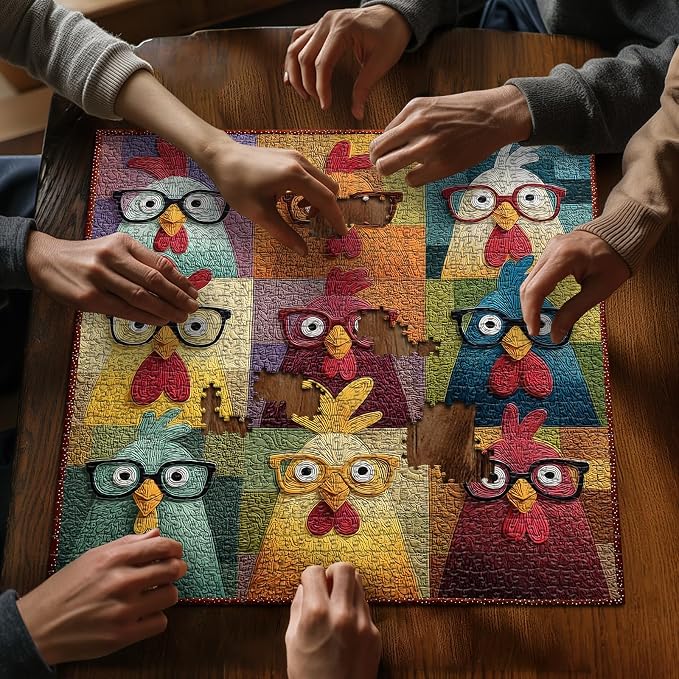 PICKFORU Funny Chicken Puzzles for Adults 1000 Piece, Animal Colorful Rooster Puzzle Patchwork Quilt, Impossible Hard Challenge Jigsaw Puzzle