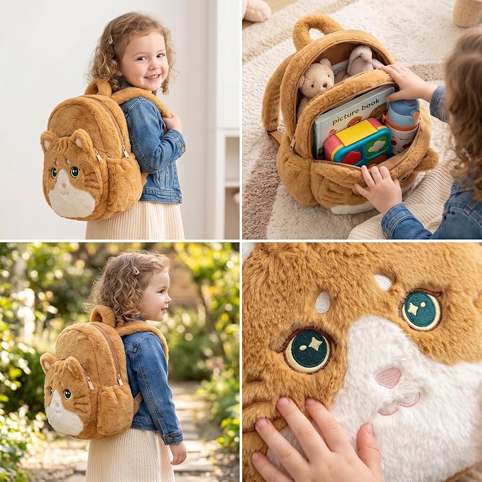 Lazada Adorable Cat Toddler Backpacks - Shaped Plush Backpack for Kids & Cat Lovers, Soft Stuffed Animal Backpack, Perfect for School, Travel & Daily Use 11Inches