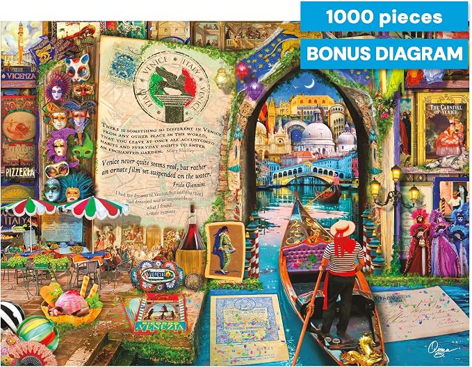 Buffalo Games - 1000 Piece Aimee Stewart Life is an Open Book- Venice Jigsaw Puzzle Challenging and Colorful Puzzle for Adults – Precision-Cut Pieces, Beautiful Artwork, and Hours of Relaxing Fun