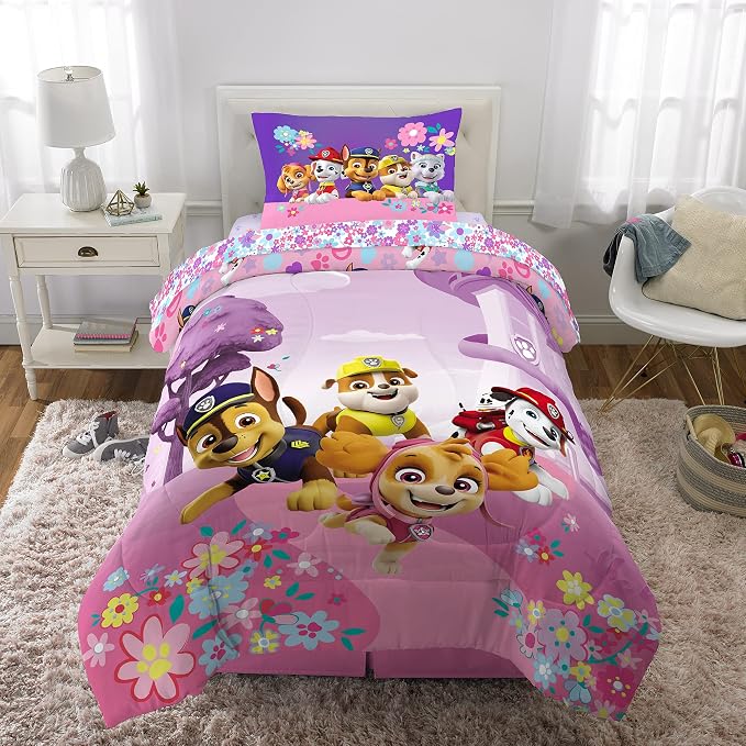Paw Patrol Girl Skye Kids Bedding Super Soft Reversible Microfiber Comforter and Sheet Set, 4 Piece Twin Size, (Officially Licensed Product) Product By Franco