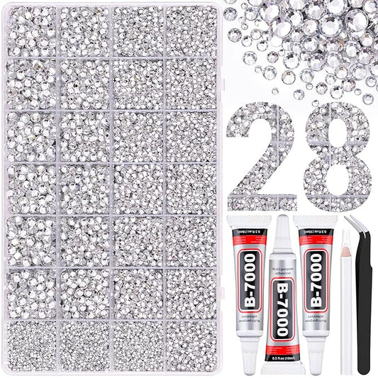 30000Pcs Resin Rhinestones for Bedazzling with Tweezers, Clear Rhinestones for Crafting with 3Pcs 10ml B7000 Jewelry Glue for DIY Crafts Clothing Tumblers Shoes Fabric Nail Art