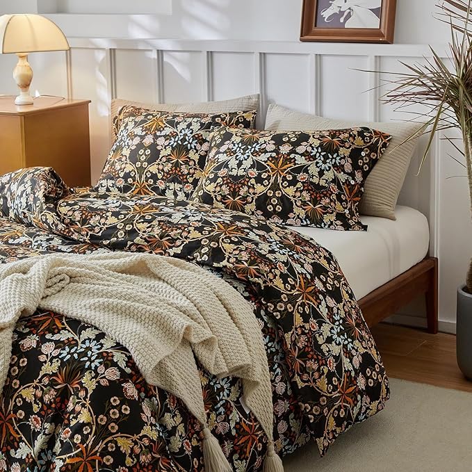 LifeTB Vintage Floral Comforter Set King 3 Pieces Paisley Floral Bedding Comforter Fluffy Soft Bohemian Flowers Comforter Farmhouse Cottagecore Bedding Set Reversible Flowers Botanical Comforter Set