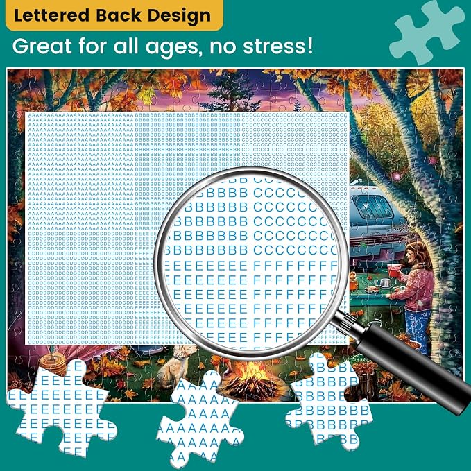 300 Piece Puzzle for Adult,Fall RV Camping Puzzle for Kids Adults Seniors,Jigsaw Puzzle with Moon Campfire Night for Kids Ages 8-10 10-12,Challenging Family Game Gifts for Friends Men Women,20.5*15In