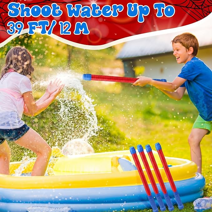 Halloscume 6 Pcs Spider Party Favors for Kids Water Guns Bulk 15.75" Red Spider Web Water Squirters Blaster Shooters for Summer Swimming Pool Beach Cartoon Birthday Gifts Supplies