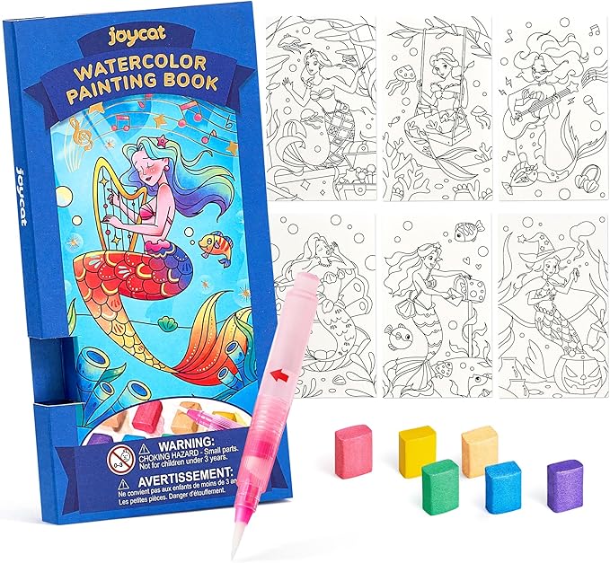 JoyCat Pocket Paint with Water Coloring Books for Kids, Art & Craft Activity Toy Set, Creative Travel & Home Painting Kit, Gifts for Girls & Boys Ages 3-8 (Ocean Princess)