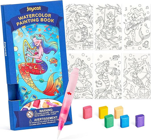 JoyCat Pocket Paint with Water Coloring Books for Kids, Art & Craft Activity Toy Set, Creative Travel & Home Painting Kit, Gifts for Girls & Boys Ages 3-8 (Ocean Princess)