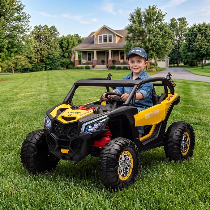 24V 2-Seater UTV Ride on Toy with Remote Control – Powerful 4WD Electric Vehicle Features 4 Shock Absorbers, Leather Seats, Music, and Lights. Designed As a 24V Ride-on Toy for Big Kids