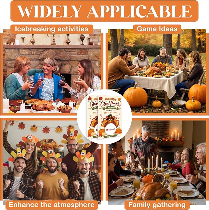 50PCS Thanksgiving Scratch Off Game Cards, Thanksgiving Games for Family Party Group Activities, Fall Festival Raffle Card Thanksgiving Activity for Groups Adults-A03