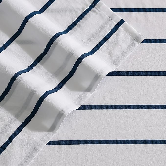 Nautica – Twin Size Sheet Set, Crisp Cotton Percale Bedding with Matching Pillowcase, Lightweight & Breathable Bed Sheets, Deep Pocket, College Dorm Room Essentials (Brenton Stripe Blue)