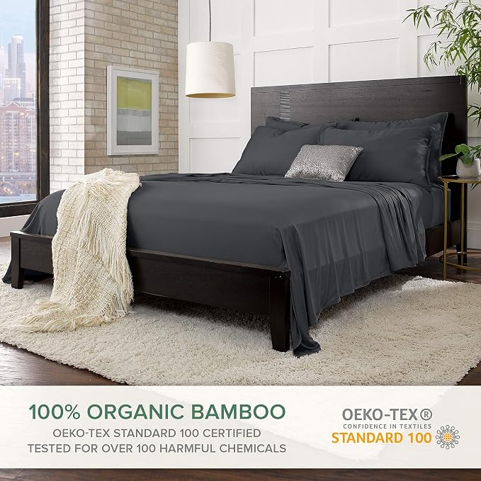 Pure Bamboo Short Queen Sheets for RV Camper (60"x75") - Genuine 100% Organic Viscose Derived from Bamboo Bed Sheet Set, Soft & Cooling, 2 Year Quality Promise (Short Queen, Charcoal)