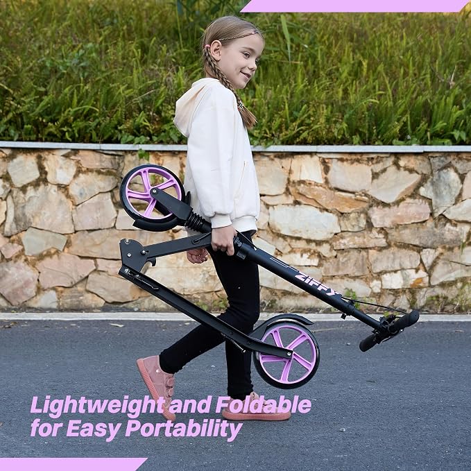 JOVA ZIFFY Scooter for Kids with Hand Brake, Foldable Kick Scooter for Ages 6-12, Lightweight Scooter for Boys with 4 Adjustable Heights, ABEC9 Bearings, Supports Up to 220 lbs