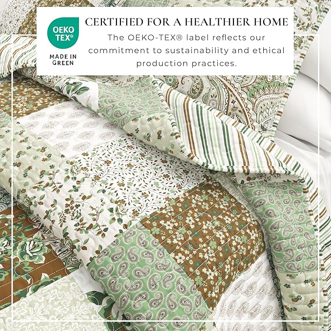 Great Bay Home Lodge Quilt Set - 3-Piece Full/Queen Size Rustic Bedding Set - Lightweight, All-Season, Reversible Bedspread (Floral Grid - Brown)