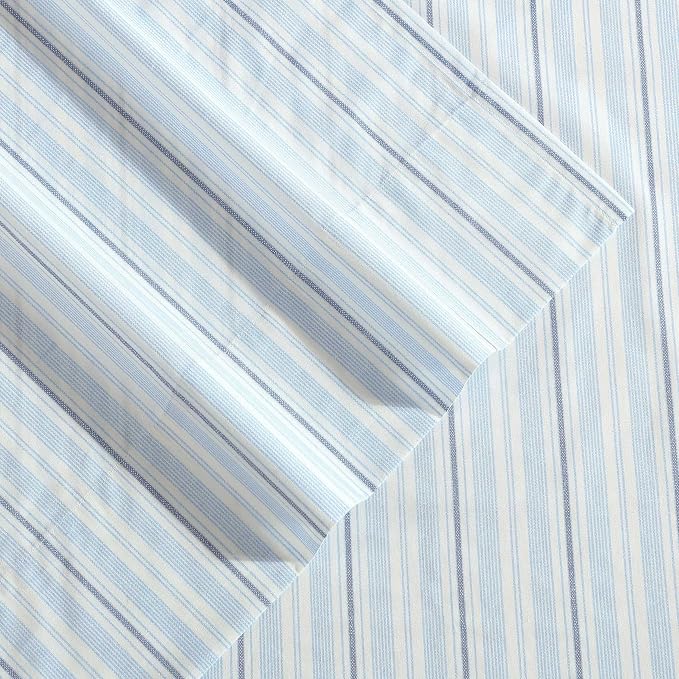 Nautica - Sheets, Cotton Percale Bedding Set with Matching Pillowcases, Crisp & Cool, Deep Pocket (Camp Stripe Blue, King)