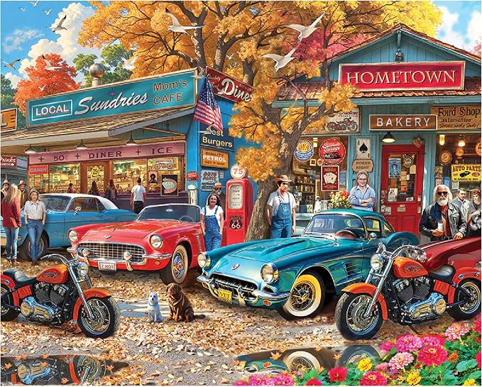 White Mountain 1000 Piece Jigsaw Puzzle Vintage Country Scenic Puzzle with Large Pieces Gift for Adults and Family 24" x 30" - Country Cafe