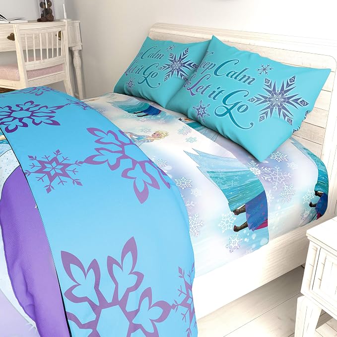 Jay Franco Disney Frozen Girls Kids Full Comforter Set - 7 Piece Bed in a Bag Reversible Comforter & Sheet Set with Shams, Elsa and Anna - Super Soft Fade Resistant Microfiber Machine Washable