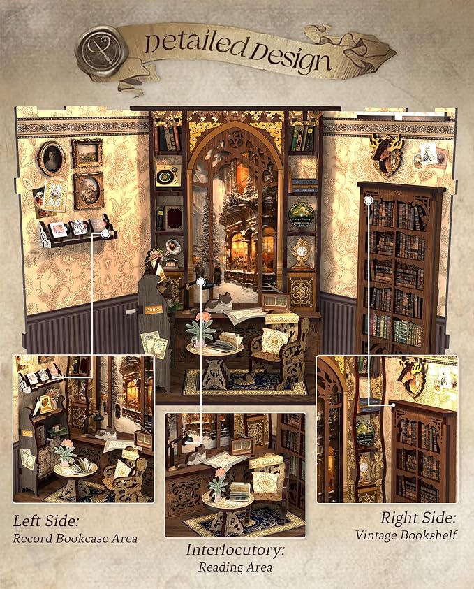 Cutefun Book Nook Kit - DIY Miniature Dollhouse Kit for Bookshelf, Book Nook Kits for Adults & Beginners, Ideal Gift for Book Lovers (Bookshop Memories)