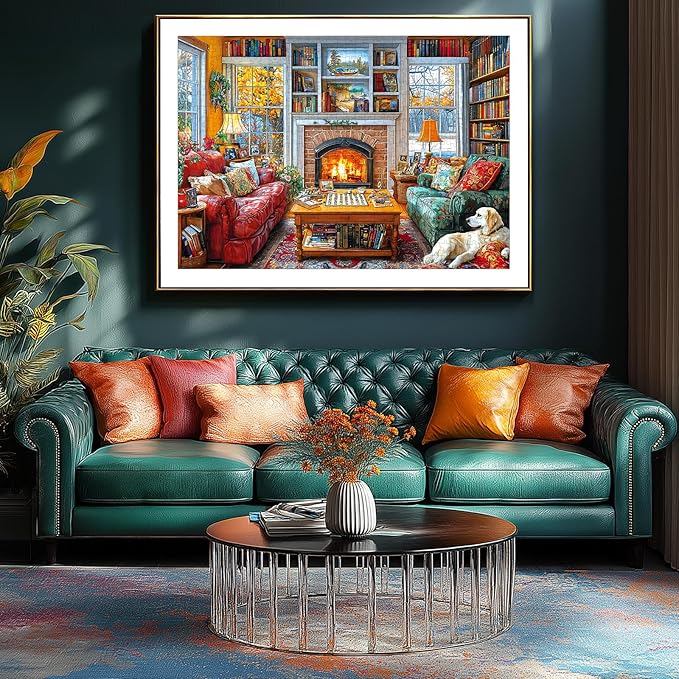 Cozy Reading Room 1000 Piece Jigsaw Puzzle for Adults Winter Library Scene with Fireplace, Books & Dog | Adult Puzzles for Relaxation, Fun Games for Game Night, Unique Mind Puzzles