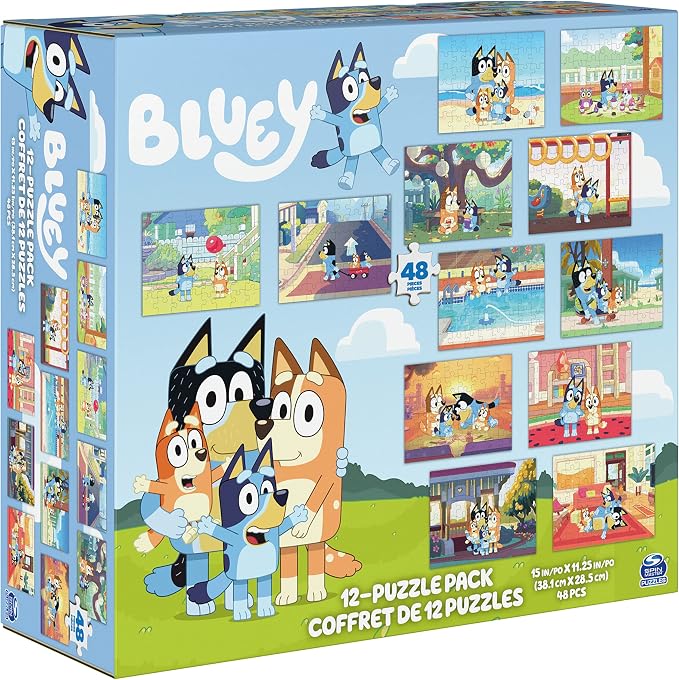 Spin Master Games, Bluey Puzzles 12-Pack, Jigsaw Puzzles for Preschoolers, Ages 4 & Up