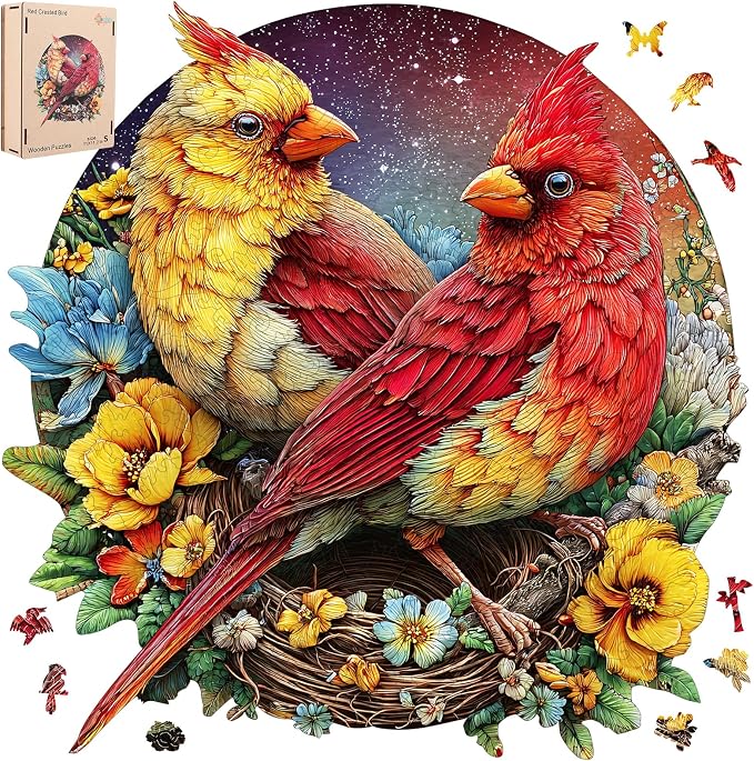 MEATRN Winter Cardinals Puzzles for Adults, Fun Educational Wooden Puzzle, Christmas Decorative Gift, Relaxing Wood Puzzle Game for Family & Friends, 206 Pcs, 11x11.2 in