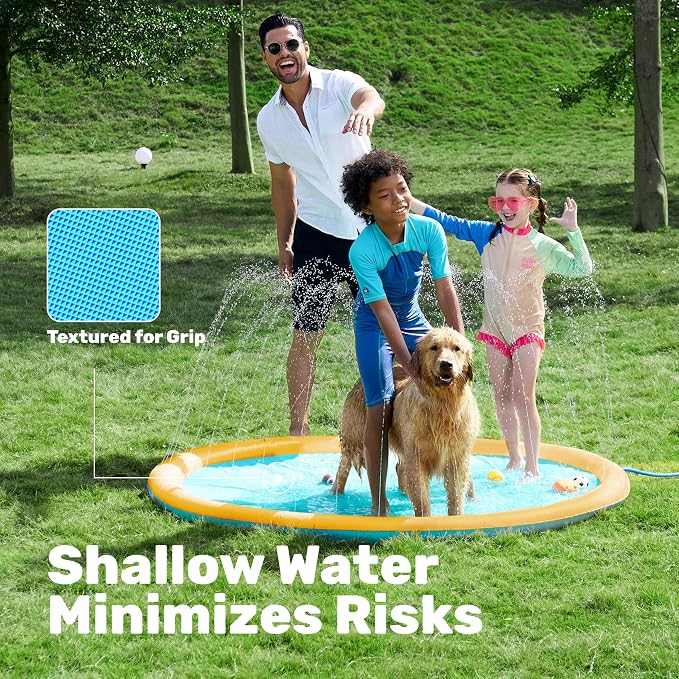 SLOOSH 72" Non-Slip Splash Pad Sprinkler - Outdoor Water Play Toys Backyard Fountain Mat for Toddlers Kids Dogs, Thickened Sprinkler Outside Pool Party Durable for Girls Boys Pets (72in, Orange&Blue)