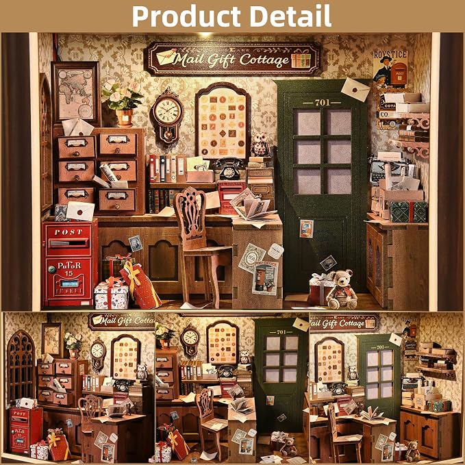 Book Nook Kit-3D Wooden Puzzle with LED Touch Control & Wall-Mountable Frame,DIY Miniature House for Beginners,Bookshelf/Tabletop/Wall Decor for Craft Lovers,Dollhouse Gift,Mail Gift Cottage