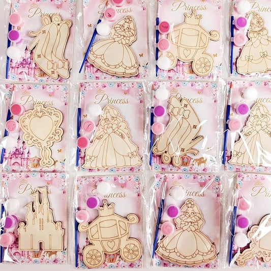 Xvvti 16PCS Princess Party Favors- DIY Princess Wood Painting Kits with Art Supplies – Fun Thank You Gifts, Birthday Party& Goodie Bag Stuffers