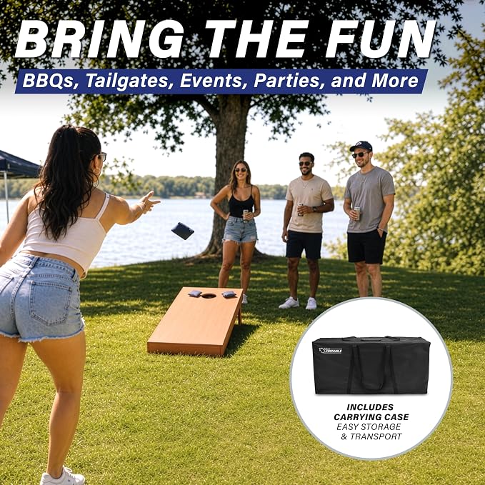 GoSports 4 ft x 2 ft Regulation Size Wooden Cornhole Boards Set with Light Brown Finish - Includes Carrying Case (Choose Your Colors)